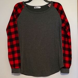 Dresswel gray & red tartan plaid long raglan sleeves Sz M